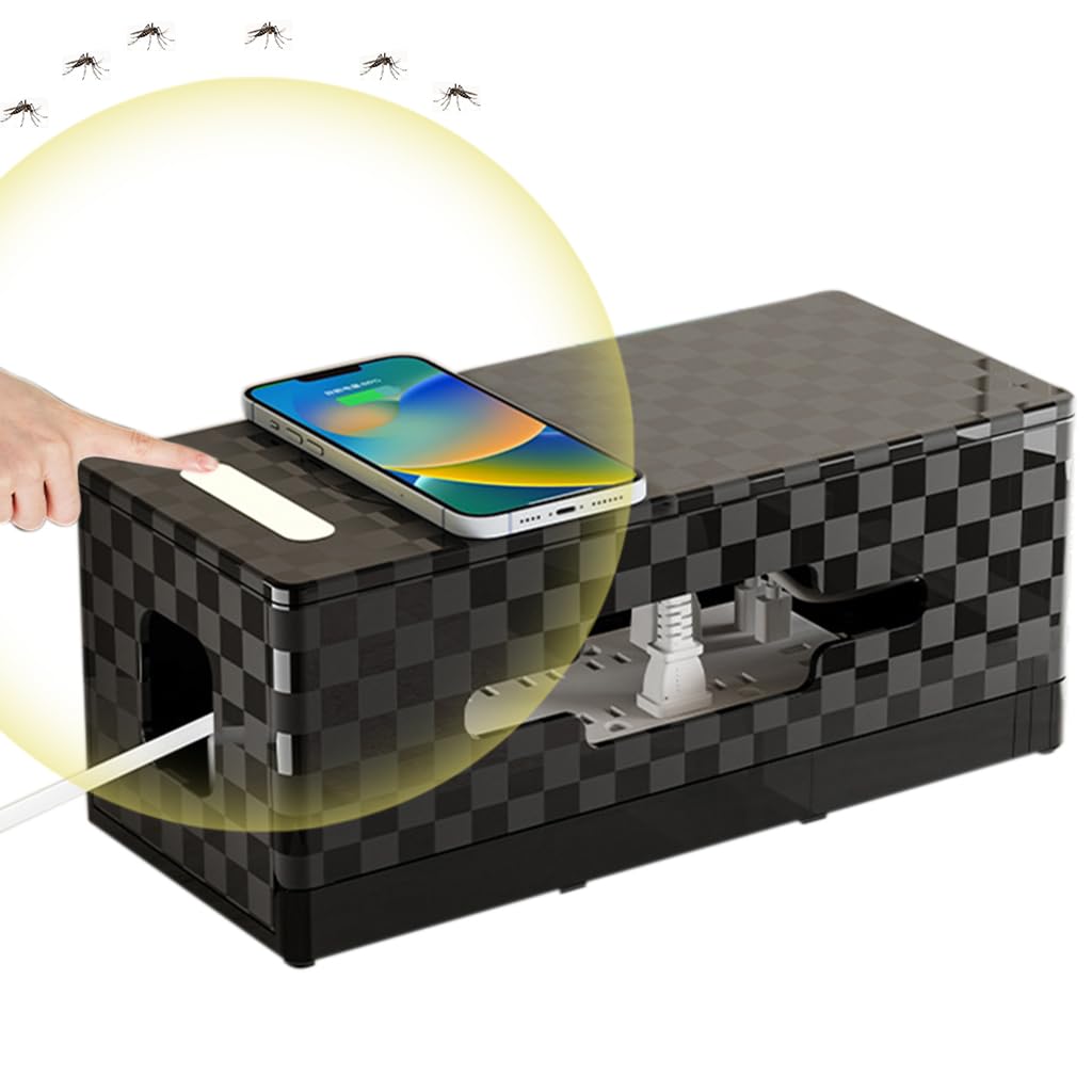 HASTHIP Electric Cable Management Box with Wireless Charging Pad, Mosquito Repellent Lamp, Power Strip Organizer, Modern Desk Solution for Neat and Decluttered Spaces, 32x14.5x13.5cm HASTHIP Electric Cable Management Box with Wireless Charging Pad, Mosquito Repellent Lamp, Power Strip Organizer, Modern Desk Solution for Neat and Decluttered Spaces, 32x14.5x13.5cm